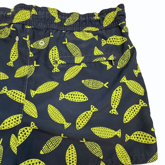 2XIST Ibiza Mens S Swim Trunks Shorts Deco Sea Print Navy Yellow Fish Drawstring - Picture 7 of 11